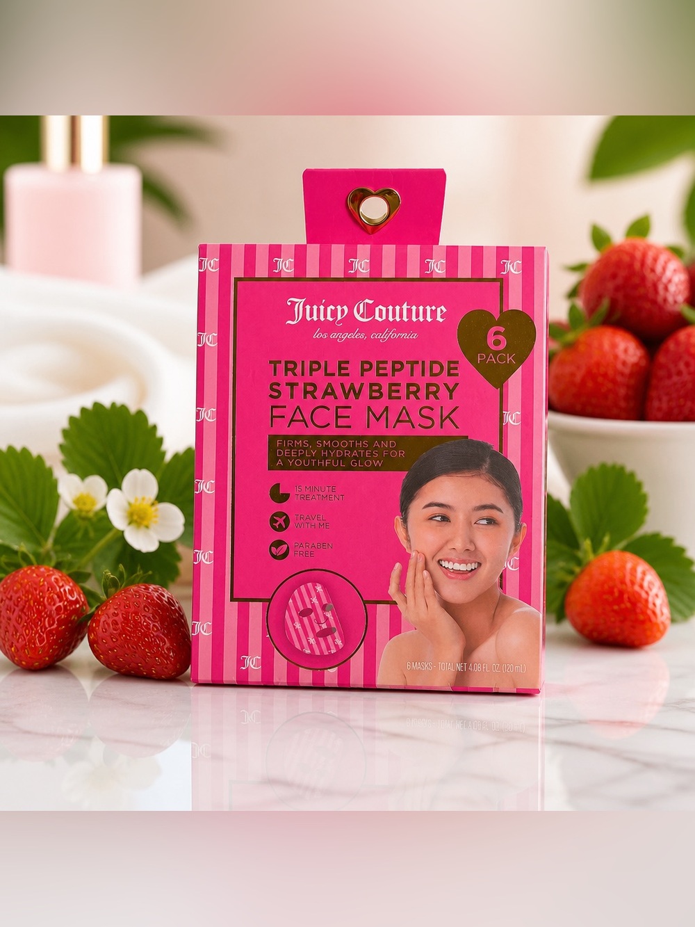 Juicy Couture Triple Peptide Strawberry Face Mask 6 Pack Skincare Set